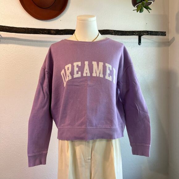 Pact Lilac Purple Boxy Organic Cotton DREAMER Crewneck Sweatshirt Size M - Picture 2 of 11